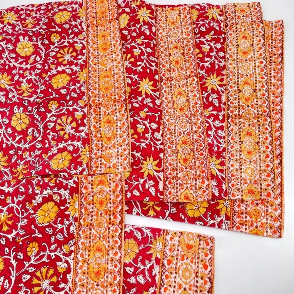 Pottery Barn Scarlett Red Floral‎ Cotton Placemats Set of 6 Block Print 14x20 B
